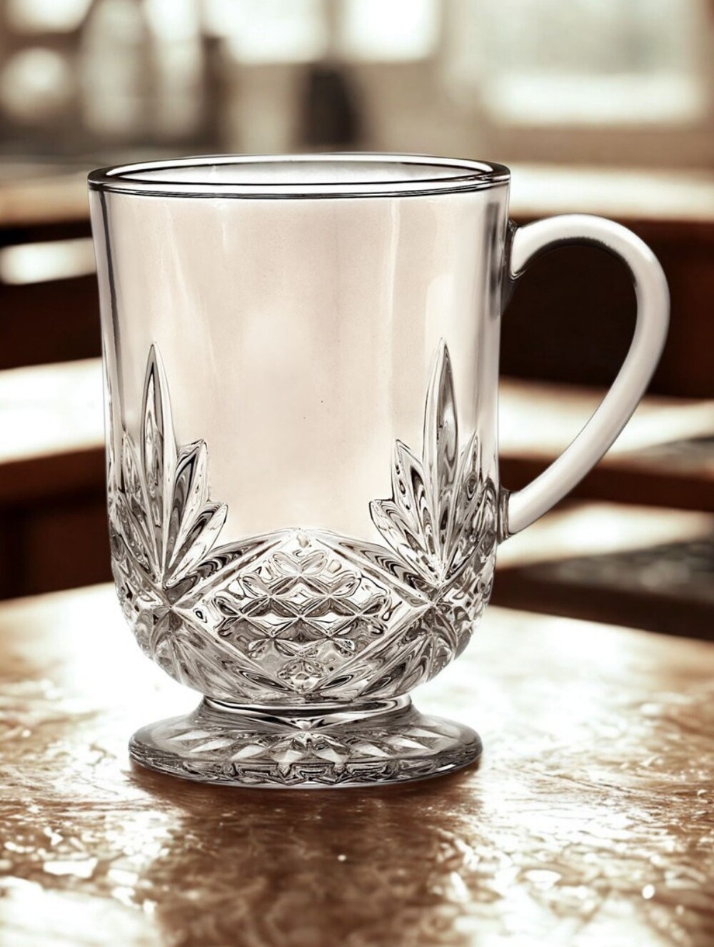 Dublin Crystal Footed Coffee Mug Elegant Pressed Glass Set Of 2